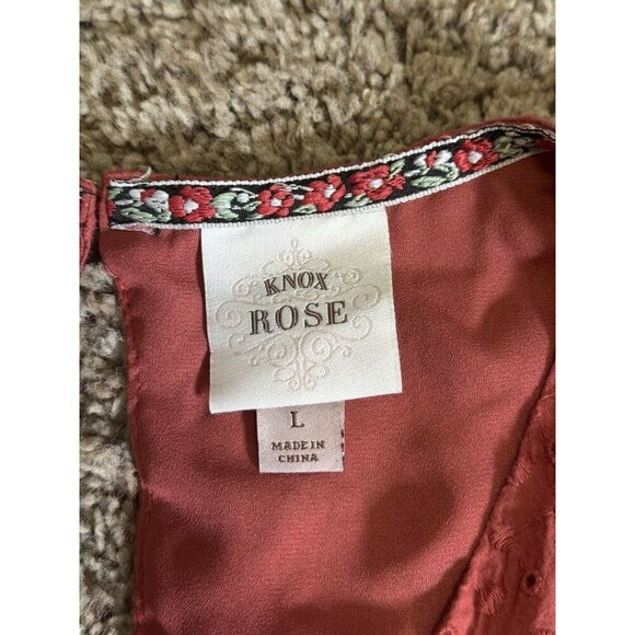 KNOX ROSE Burnt Orange V Neck Flutter Sleeve Eyelet Short Dress Babydoll LARGE - Picture 3 of 8